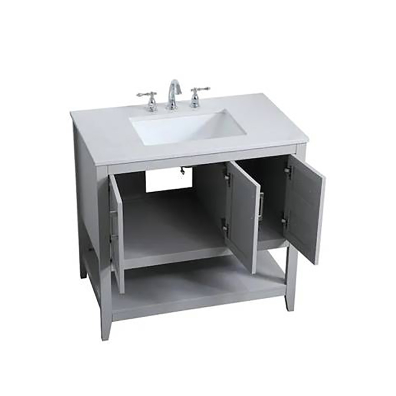 SolidWood Natural Marble Washbasin Bathroom Vanity 36 Inch With Single Under Sink